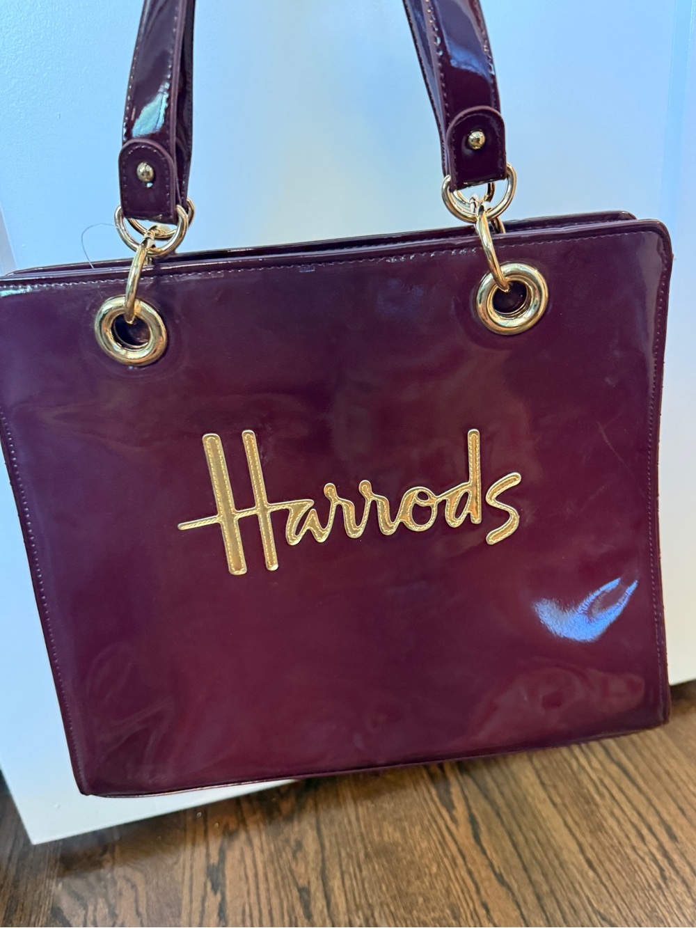 Harrods Women's Patent Leather Tote Bag in Burgundy - NWOT